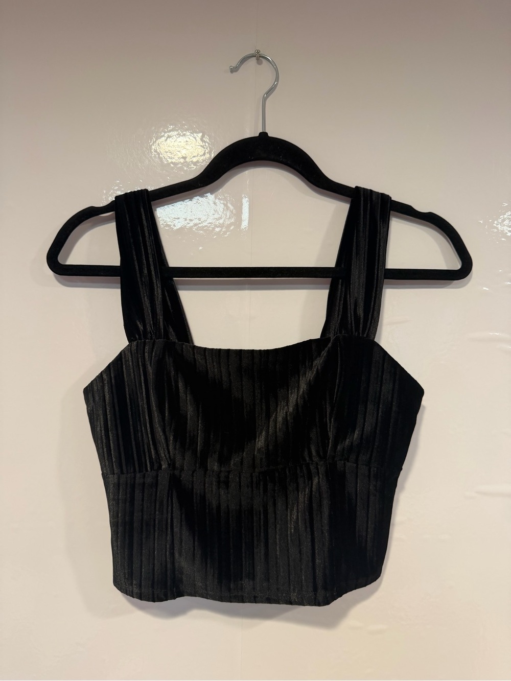 American Eagle velvet Black Pleated Bustier Crop Top